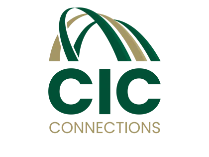 CIC Connections green logo with green and gold bridge bands on top